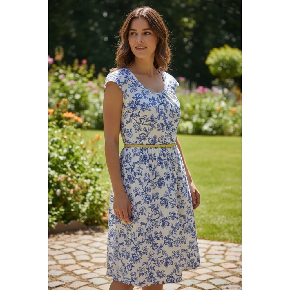 Matilda Jane Bluebell Dress Cottagecore Blue White Floral Bird Vine Toile SZ 2